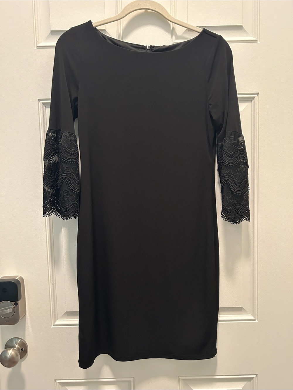 Ivanka Trump Black Midi Dress with Lace Bell Sleeves